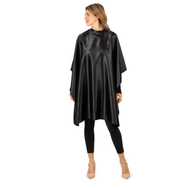 μπέρτα κουρέματος κομμωτηρίου μαύρη σατέν κούμπωμα πολυεστέρας