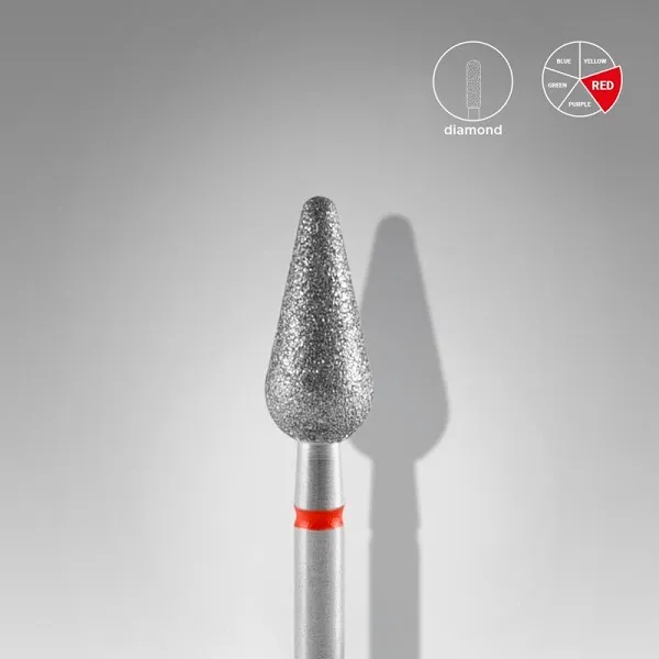 Diamond nail drill bit rounded pear red EXPERT head diameter 5 mm / working part 12 mm