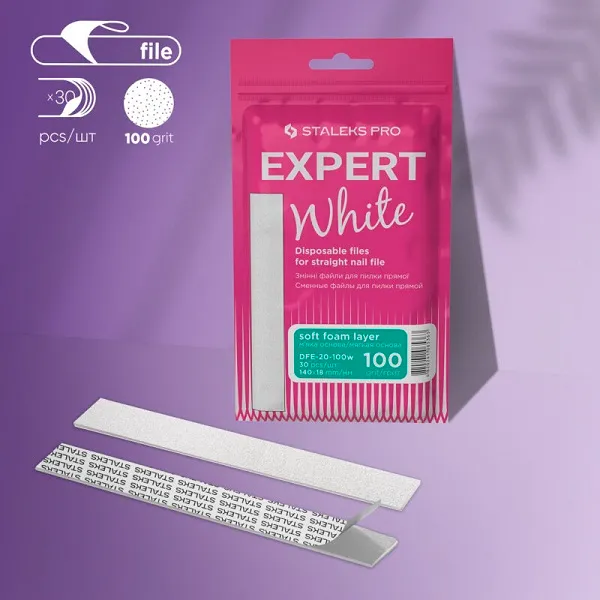 Disposable white files for straight nail file on a soft foam layer EXPERT 20 100 grit (30 pcs)