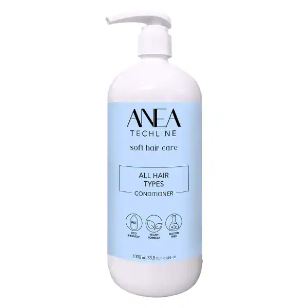 Conditioner ANEA 1000ml για όλους τους τύπους μαλλιών, με ενυδατική και μαλακτική δράση, εύκολο ξεμπέρδεμα και δροσερό άρωμα μέντας.