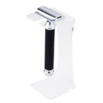 Pearl stand for safety razor in clear acrylic